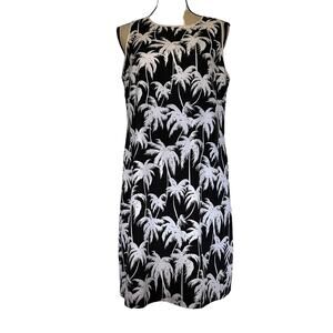 VINCE CAMUTO Sleeveless Sheath Dress Size 8 Black Palm Tree Beachy Cruise Travel
